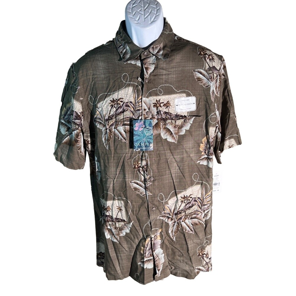 CAMPIA Men's Short Sleeve Button Down Floral Shirt‎ Brown Medium NWT